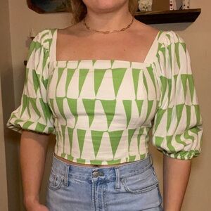 Stylish Green and White Patterned Women's Blouse